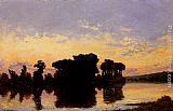 Hippolyte Camille Delpy Famous Paintings - Soleil Couchant Sur La Seine Pres Nantes